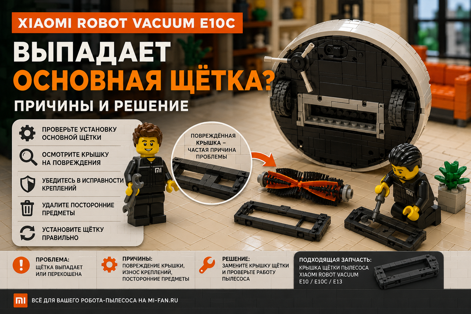 Xiaomi Robot Vacuum E10C выпадает основная щетка — причины неисправности и замена крышки щетки