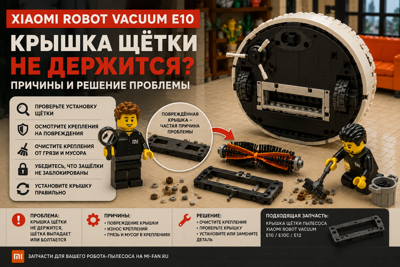 Xiaomi Robot Vacuum E10 — крышка основной щетки не держится, причины неисправности и замена детали