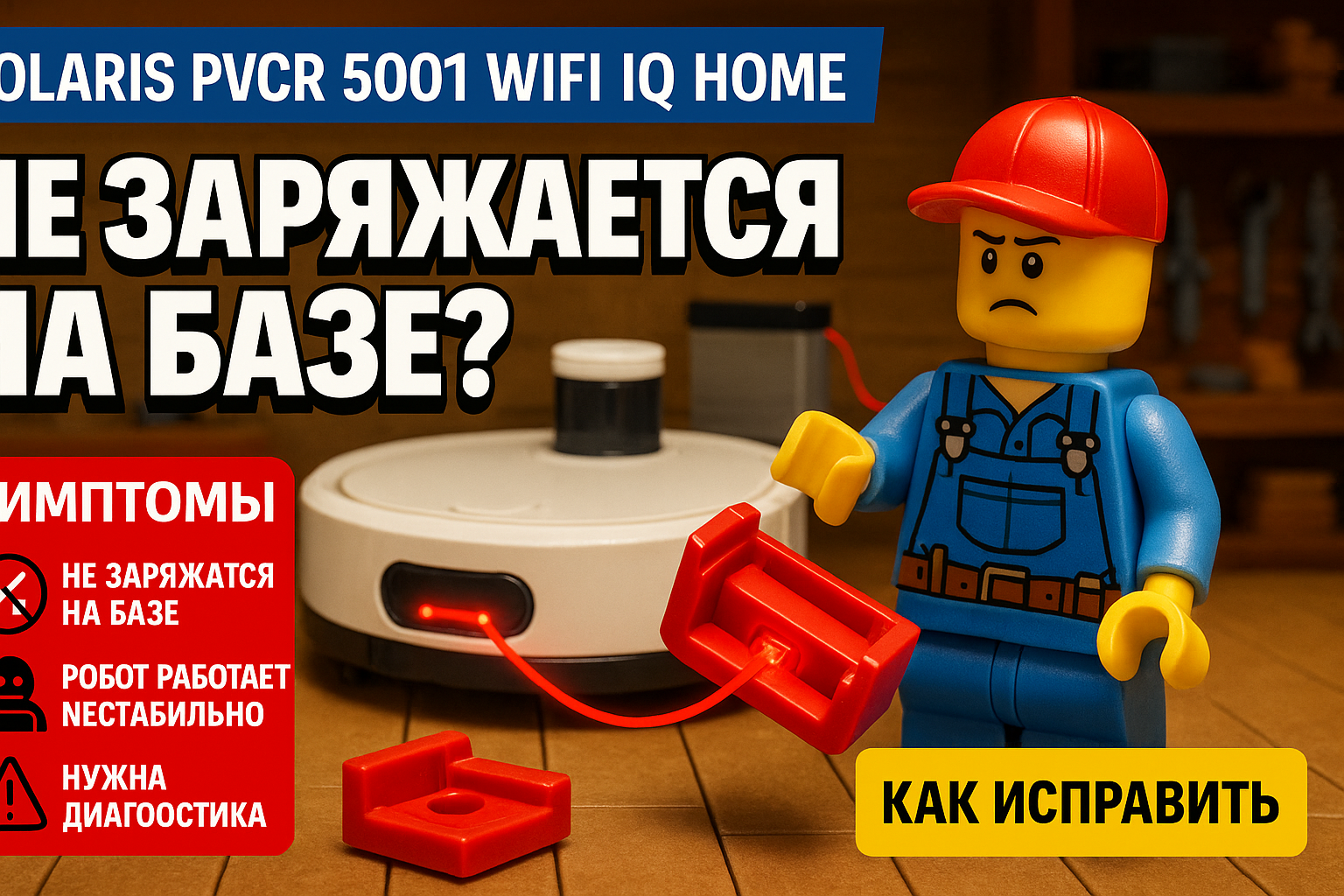 Polaris PVCR 5001 WIFI IQ Home не заряжается на базе — симптомы неисправности док-станции